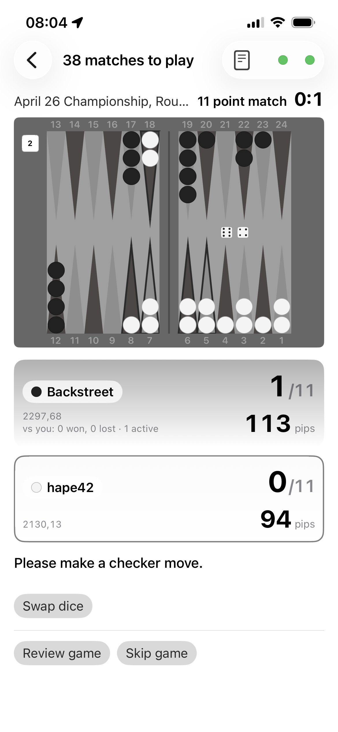 DailyGammon iPhone screenshot 2